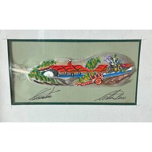 Framed‎ Hand Painted Feather of Village with Cart, Signed 8 x 10